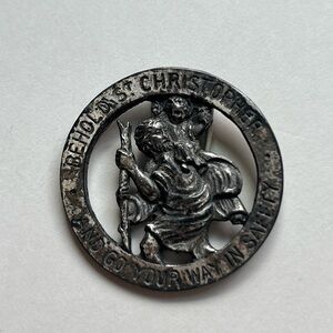 Vtg auto visor swing hinge pin clip Saint Christopher travel patron safety medal